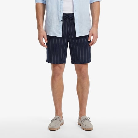 Nautica Erkek Lacivert Regular Fit Çizgili Keten Şort