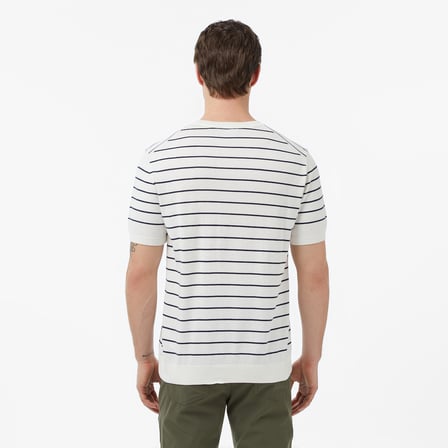 Nautica Erkek Krem Regular Fit Kısa Kollu Çizgili Triko