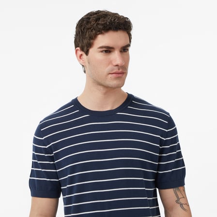 Nautica Erkek Lacivert Regular Fit Kısa Kollu Çizgili Triko