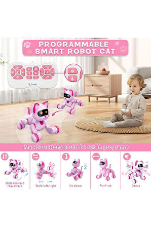 Oyuncak 30 Fonksiyonlu Uzaktan Kumandalı Şarjlı Sesli Işıklı Dokunma Algılama&Programlama Robot Kedi