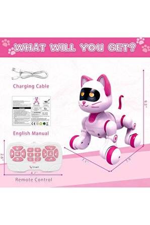 Oyuncak 30 Fonksiyonlu Uzaktan Kumandalı Şarjlı Sesli Işıklı Dokunma Algılama&Programlama Robot Kedi