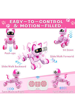 Oyuncak 30 Fonksiyonlu Uzaktan Kumandalı Şarjlı Sesli Işıklı Dokunma Algılama&Programlama Robot Kedi