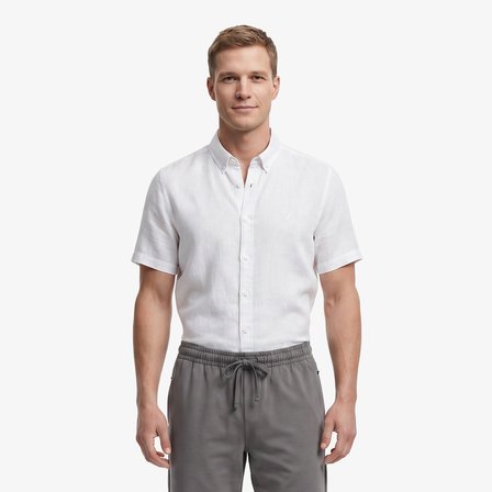 Nautica Erkek Gri Regular Fit Kısa Kollu Keten Gömlek