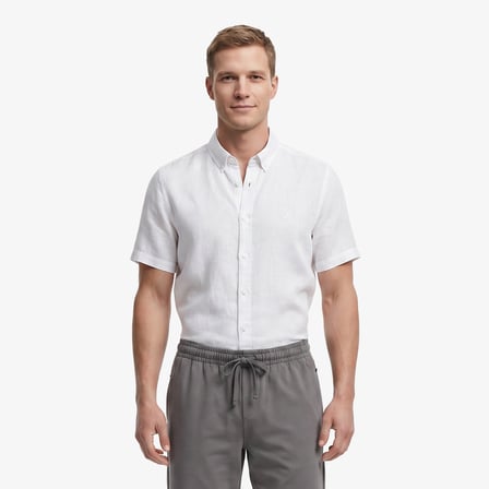 Nautica Erkek Gri Regular Fit Kısa Kollu Keten Gömlek