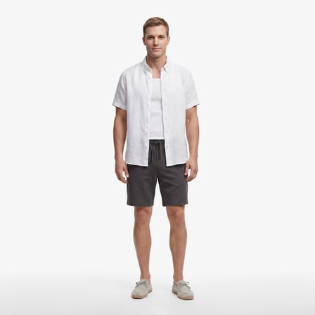 Nautica Erkek Gri Regular Fit Kısa Kollu Keten Gömlek