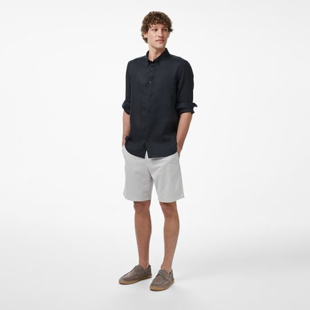 Nautica Erkek Siyah Regular Fit Keten Gömlek