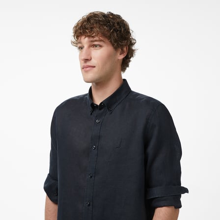 Nautica Erkek Siyah Regular Fit Keten Gömlek