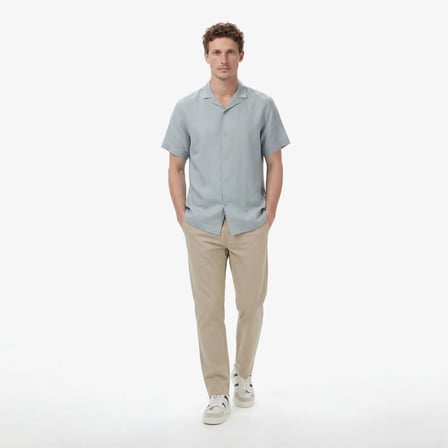 Nautica Erkek Yeşil Regular Fit Kısa Kollu Keten Gömlek