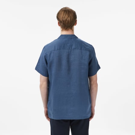 Nautica Erkek Mavi Regular Fit Kısa Kollu Keten Gömlek