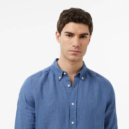 Nautica Erkek Mavi Regular Fit Keten Gömlek