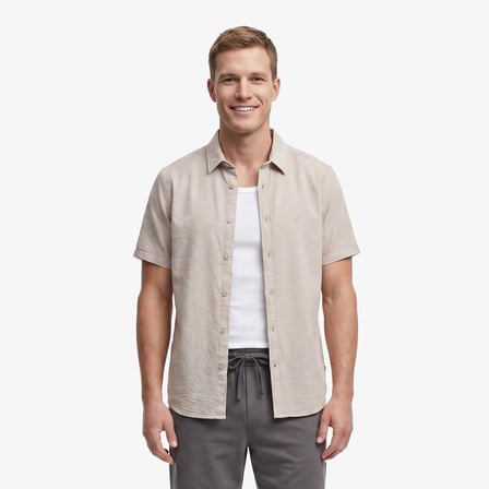 Nautica Erkek Gri Regular Fit Kısa Kollu Gömlek