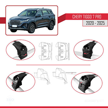 Chery Tiggo 7 (T15) Pro 2020 ve Sonrası ile Uyumlu ACE-2 Ara Atkı Tavan Barı Gri 2 Adet