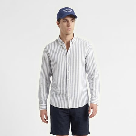Nautica Erkek Mavi Regular Fit Çizgili Gömlek
