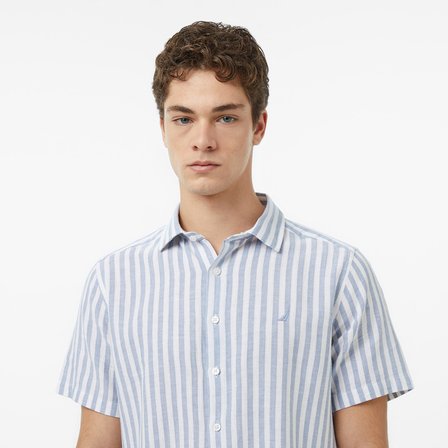 Nautica Erkek Mavi Regular Fit Kısa Kollu Çizgili Gömlek