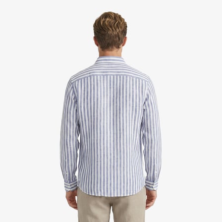 Nautica Erkek Mavi Regular Fit Çizgili Keten Gömlek