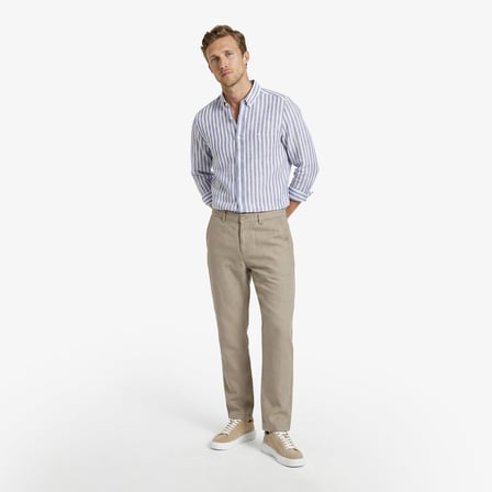Nautica Erkek Mavi Regular Fit Çizgili Keten Gömlek