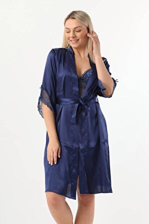 Pierre Cardin Kadın Saten Dantelli Gecelik Sabahlık Takım