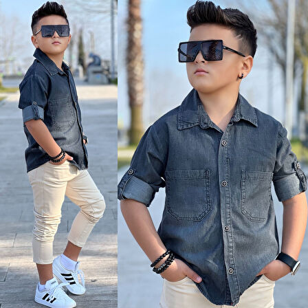 MODAVALS LYOCELL DENİM GÖMLEK GABARDİN PANTOLON ERKEK ÇOCUK ALT & ÜST TAKIM