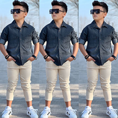 MODAVALS LYOCELL DENİM GÖMLEK GABARDİN PANTOLON ERKEK ÇOCUK ALT & ÜST TAKIM