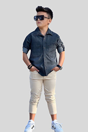 MODAVALS LYOCELL DENİM GÖMLEK GABARDİN PANTOLON ERKEK ÇOCUK ALT & ÜST TAKIM