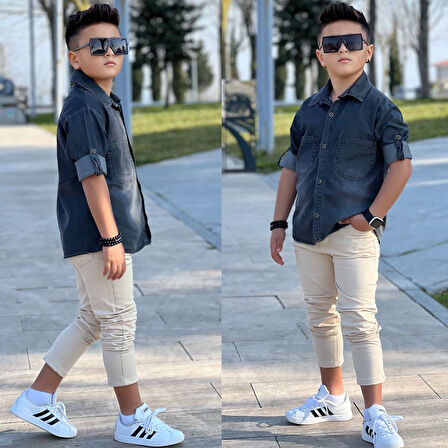 MODAVALS LYOCELL DENİM GÖMLEK GABARDİN PANTOLON ERKEK ÇOCUK ALT & ÜST TAKIM