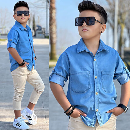 MODAVALS LYOCELL DENİM GÖMLEK GABARDİN PANTOLON ERKEK ÇOCUK ALT & ÜST TAKIM