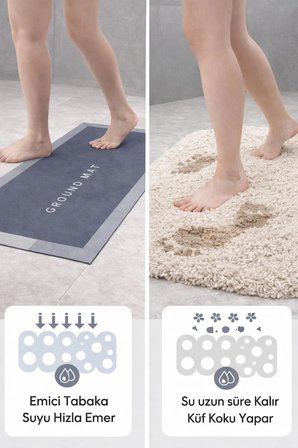Dikdörtgen Sihirli Su Emici Kaydırmaz Banyo Paspası Ayak Matı Kaymaz Tabanlı Abdest Paspası 58x38 Cm