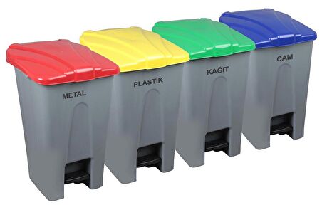 Safell Pedallı Kağıt Plastik Cam Metal Ayrıştırma Kovası - Çöp Konteyneri - 70+70+70+70=280Litre