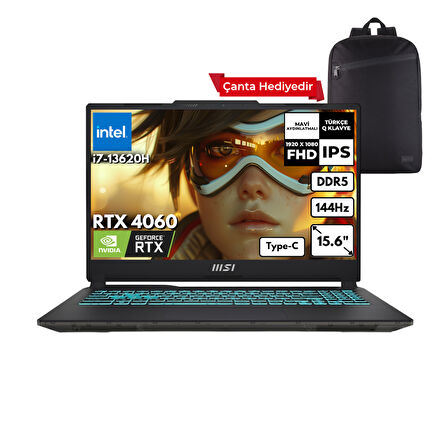 MSI CYBORG 15 i7-13620H 32-GBDDR5 2 TBSSD RTX4060 (8GB-45W) 15.6" 144Hz FHD Freedos + HMF Sırt Çantası A13VF-893XTRHMF6