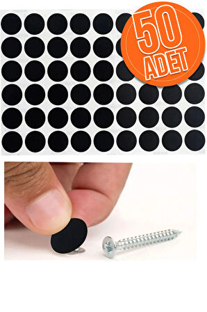 Yapışkanlı Yapıştırma Vida Tapası Tıpası Siyah Vida Kapatıcı Kapağı (50 Adet)