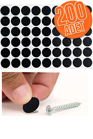 Yapışkanlı Yapıştırma Vida Tapası Tıpası Siyah Vida Kapatıcı Kapağı (200 Adet)