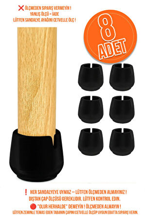 8 Adet 25 Mm Pvc Sandalye Profil Ayak Pabucu Sessiz Yumuşak Sandalye Zemin Koruyucu Siyah