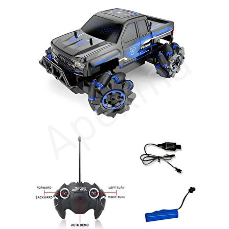 2.4GHz Uzaktan Kumandalı 3D LED Işıklı 3.7V Şarjlı Akrobat Araba - Oyuncak Rc Tornado Jeep Araç