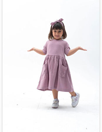 Kız Çocuk Müslin Elbise ( Bandana dahil)