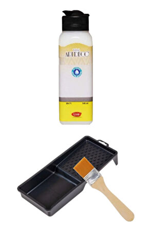 Artdeco Multi Surface Akrilik Boya 1 KG Beyaz Rulo ve Fırça Tavası Su Bazlı Parlak Vernik 140 ml Set