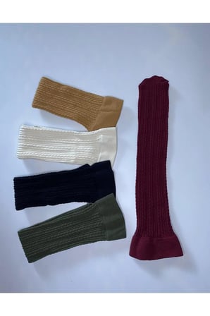 Kadın Dizaltı Renkli Desenli Pantolon Çorap / 5 Adet Kabartma Knıt Örgü Kışlık Çorap