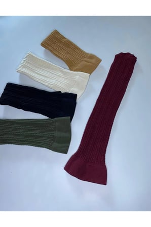 Kadın Dizaltı Renkli Desenli Pantolon Çorap / 5 Adet Kabartma Knıt Örgü Kışlık Çorap