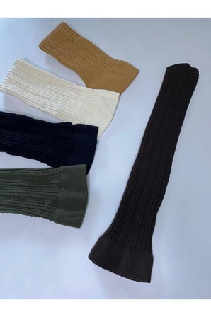 Kadın Dizaltı Renkli Desenli Pantolon Çorap / 5 Adet Kabartma Knıt Örgü Kışlık Çorap