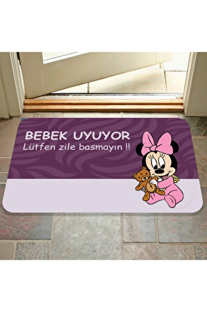 Bebek uyuyor yazılı Dekoratif Dış Kapı Önü ve Iç Mekan Paspası yıkanabilir