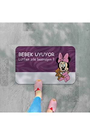 Bebek uyuyor yazılı Dekoratif Dış Kapı Önü ve Iç Mekan Paspası yıkanabilir