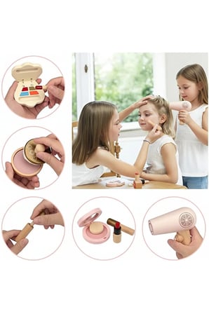Ahşap Kuaför Seti Çocuk Rol Oyunu Oyuncak Makyaj ve Güzellik Seti Çantalı Montessori Eğitici Oyuncak