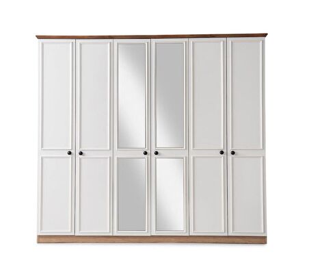 Duru Modern MDF 6 Kapaklı Aynalı Elbise Dolabı Gardrop 241cm