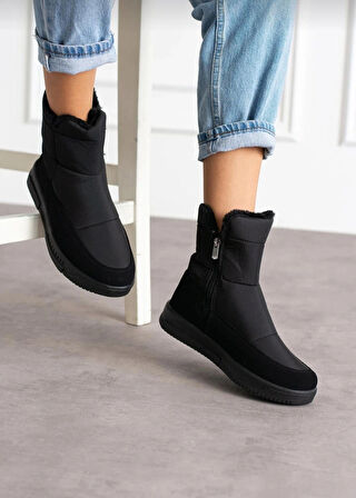  Kadın Siyah Fermuarlı Su Geçirmez Kar Bot Kaymaz Taban Rahat Esnek Ve Konforlu Kaliteli Bot