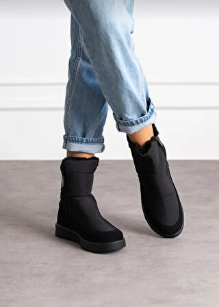  Kadın Siyah Fermuarlı Su Geçirmez Kar Bot Kaymaz Taban Rahat Esnek Ve Konforlu Kaliteli Bot