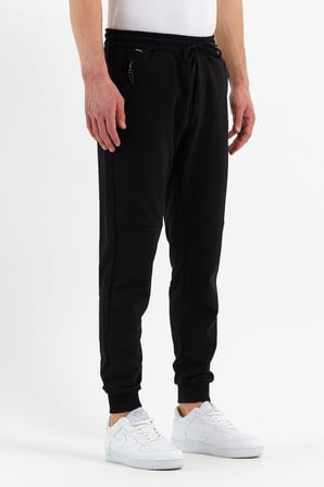 COMEOR Erkek Siyah Slim Fit Jogger Cep Nakış Fermuar Detaylı Eşofman Altı 