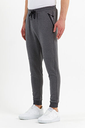 COMEOR Erkek Antrasit Slim Fit Jogger Cep Nakış Fermuar Detaylı Eşofman Altı 