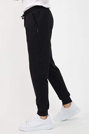 Erkek Paça Ribanalı Siyah Eşofman Altı