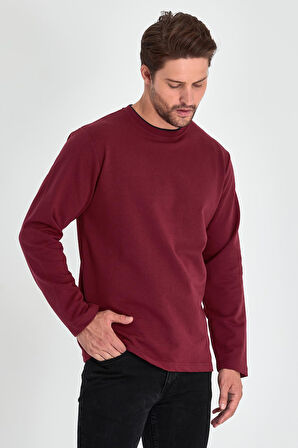 Bordo Çift Bisiklet Yaka Standart Rahat Kesim Erkek Sweatshirt