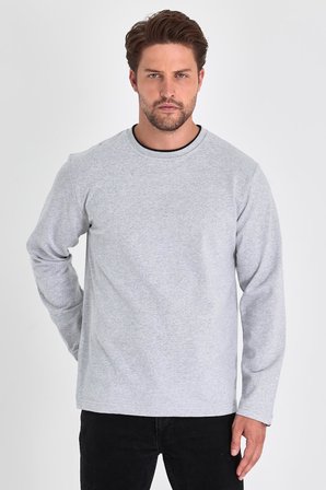 Erkek Gri Çift Bisiklet Yaka Standart Rahat Kesim Sweatshirt