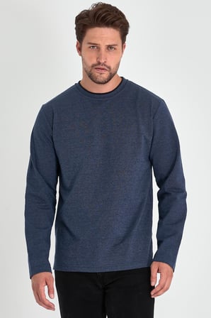 Erkek İndigo Çift Bisiklet Yaka Standart Rahat Kesim sweatshirt